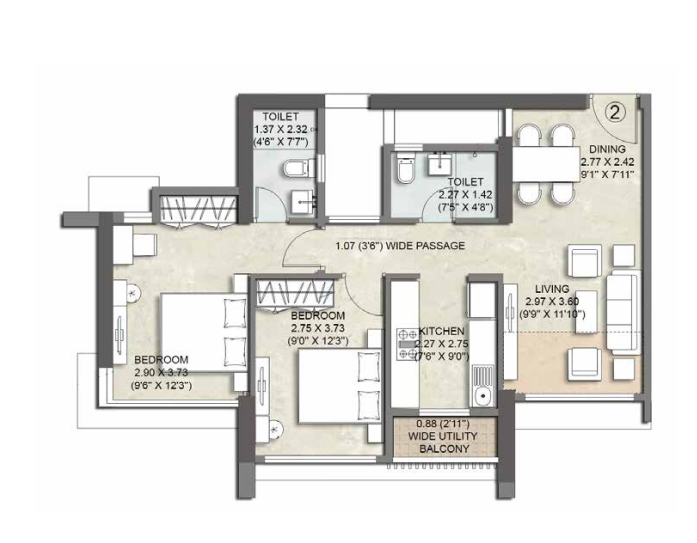 Kalpataru Paramount 2 BHK Plan