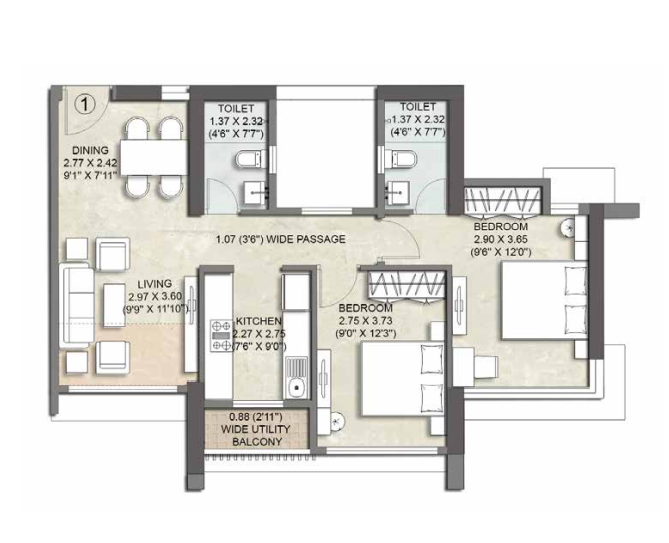Kalpataru Paramount Project 2 BHK Plan